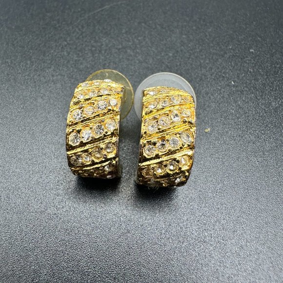Vintage signed Ann Taylor gold tone with rhinestone Stud earrings - Picture 2 of 8